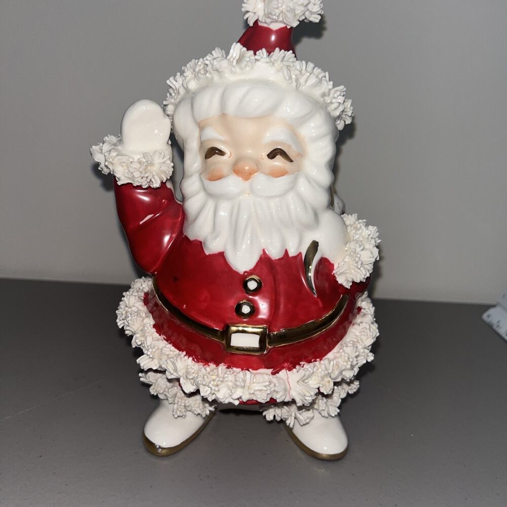 Napco Creations MCM Spaghetti Santa Christmas Planter w/Gold Trim S 413 A, 7.5" - Picture 2 of 16